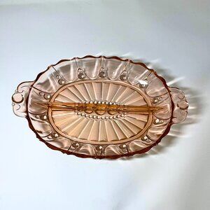 Vintage relish dish, Pearl and Oyster depression glass pattern by Anchor Hocking